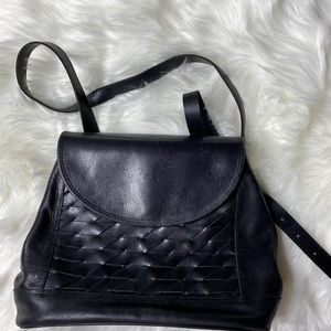 Vintage Retro Basket Weave Leather Crossbody Black Brazilian Leather